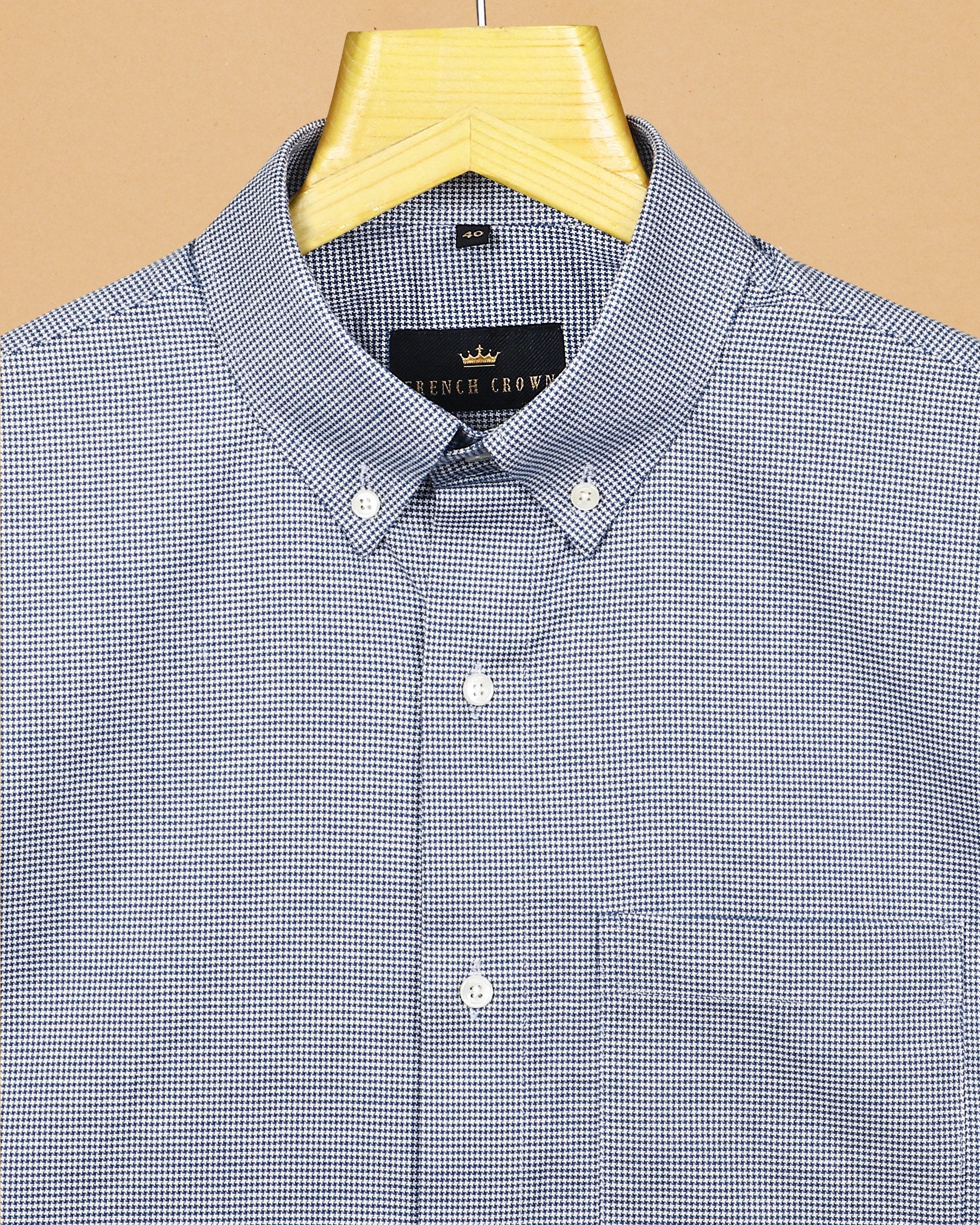 Mid Blue Micro Checked houndstooth shirt – frenchcrown