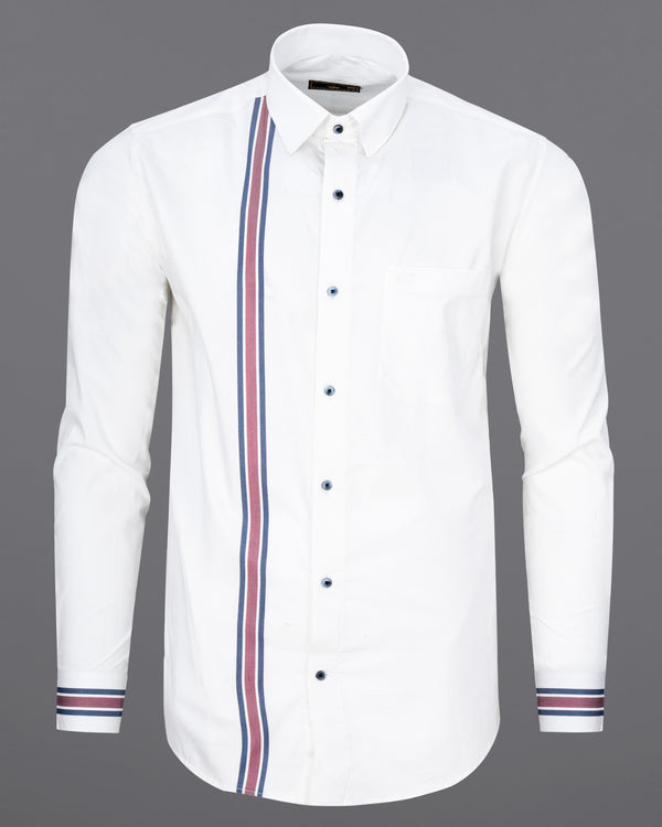 Bright White with Striped Premium Cotton Shirt