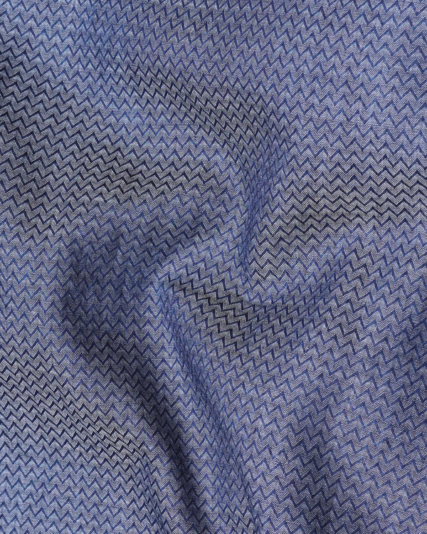 Comet Blue Zig Zag Dobby Textured Premium Giza Cotton Shirt