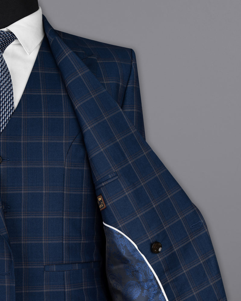 Cloud Burst Blue Checks-Plaid Double Breasted Premium Wool Blend