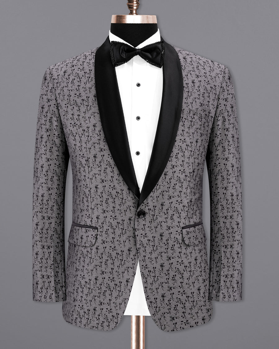 Grey printed tuxedo suits for men