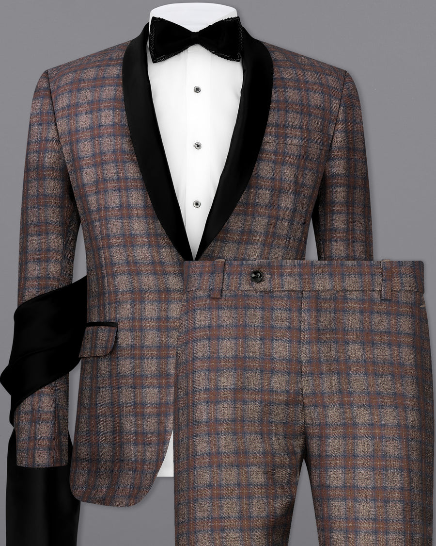 brown plaid tuxedo suit for men