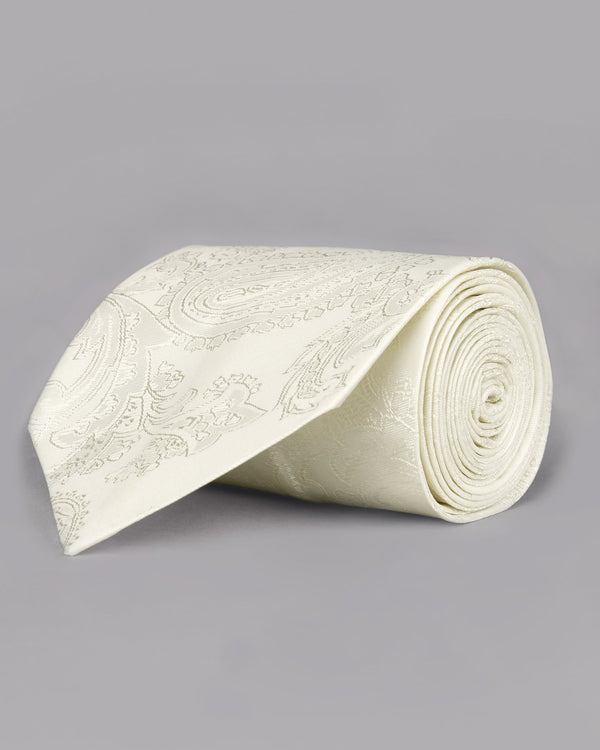 Ivory Paisley Jacquard Tie, Pocket square And Silver Cufflinks