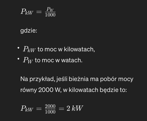 jaki jest pobor mocy w biezni