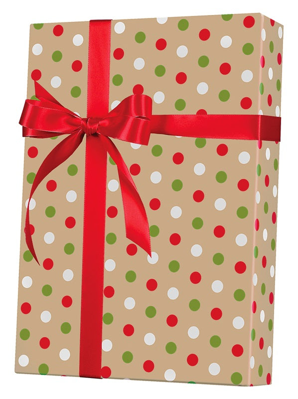 Red Green Chevron Polka Dots On Faux Brown Kraft Wrapping Paper Sheets