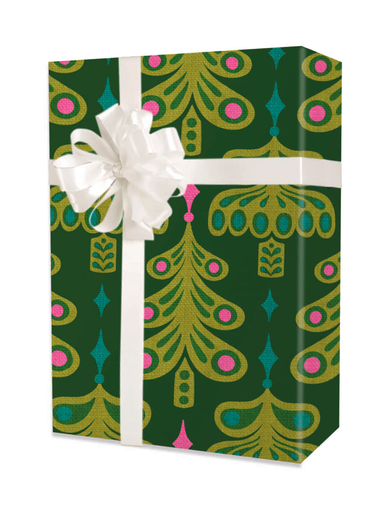 Emerald Green Satin Print Christmas Forest Green Gift Wrapping