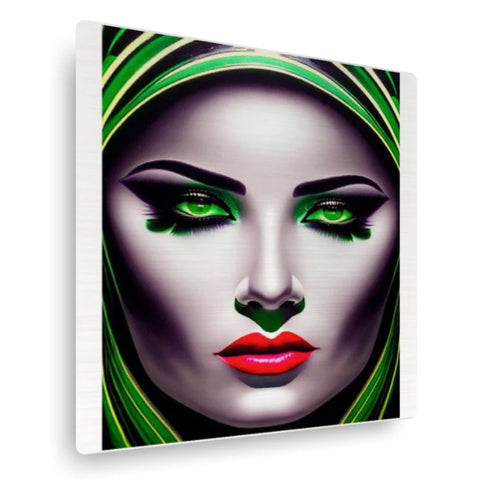 Artistic face of a woman in green, black and white colors.