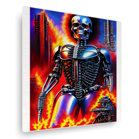 Picture of a metal skeleton robot.