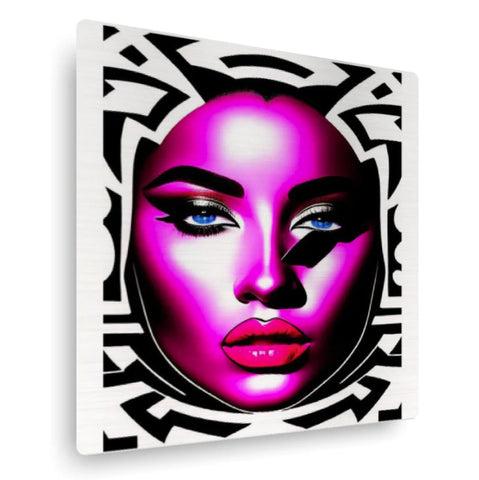Artistic face of a woman in pink, black and white colors.