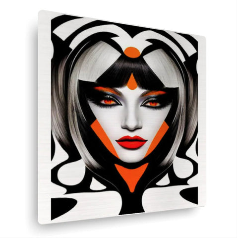 Artistic face of a woman in orange, black and white colors.