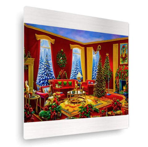 Picture of a lounge decorated with Christmas ornaments.