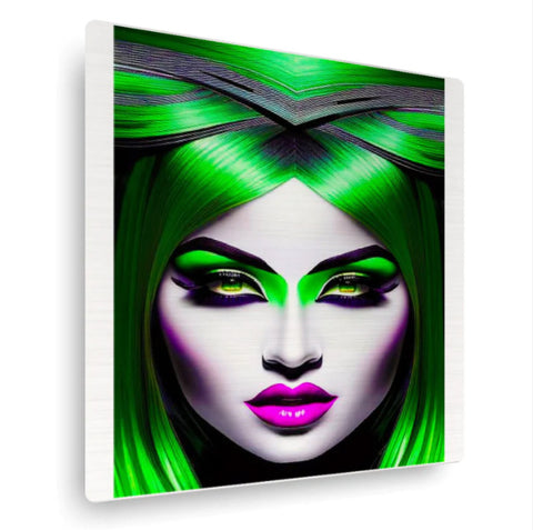 Artistic face of a woman in green, black and white colors.