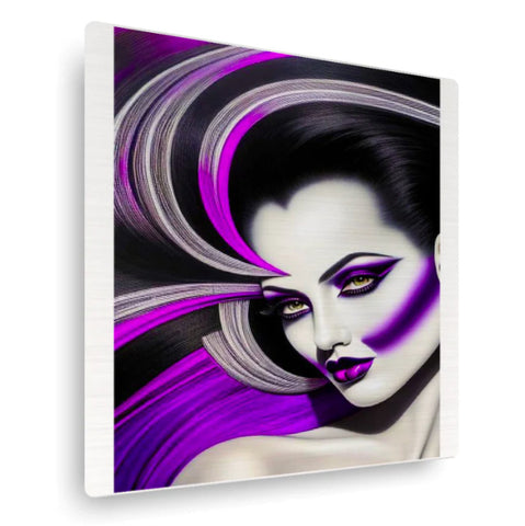 Artistic face of a woman in purple, black and white colors.