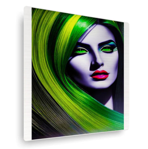 Artistic face of a woman in green, black and white colors.