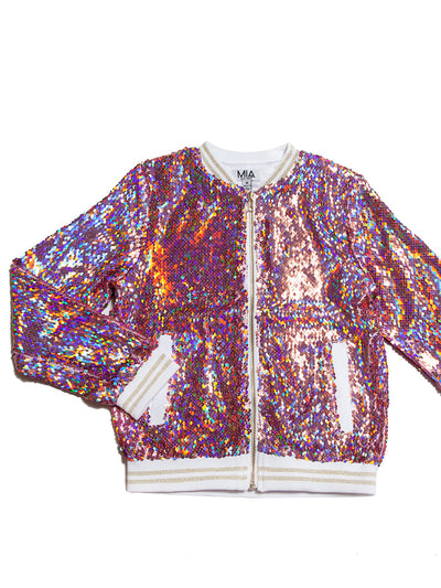 Rose Gold Iridescent Sequin Jacket for Girls - Chasing Fireflies