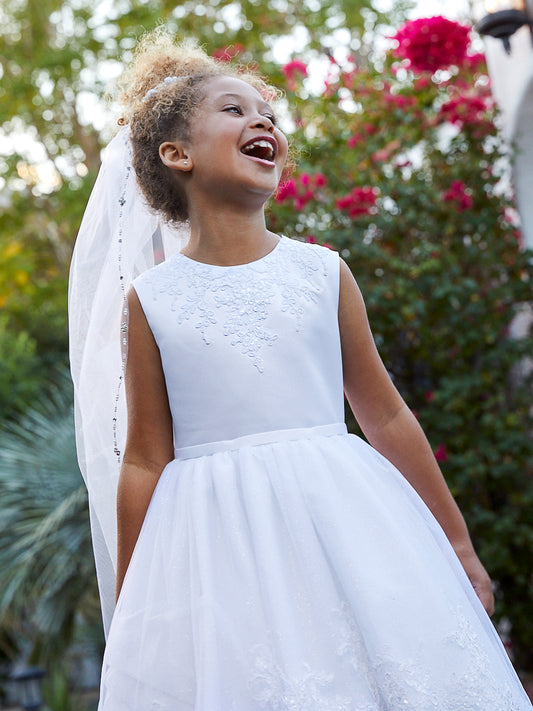 Girl's Jewel & Bows Satin Communion / Flower Girl Dress