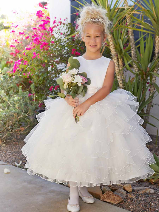 Girl's Jewel & Bows Satin Communion / Flower Girl Dress