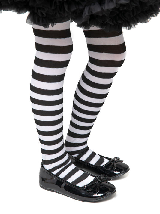 Kids Striped Tights - Black & White - Age 7-10 - 134-146cm