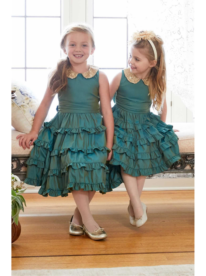 Girls Iridescent Ruffled Dress - Chasing Fireflies