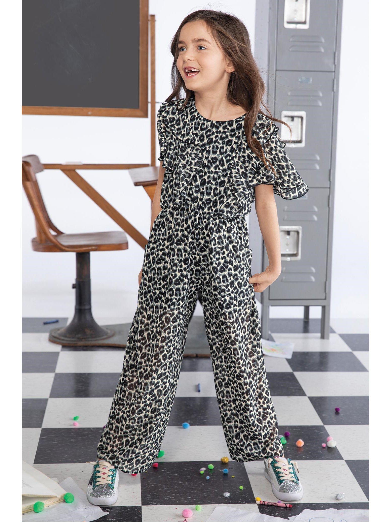 girls leopard jumpsuit