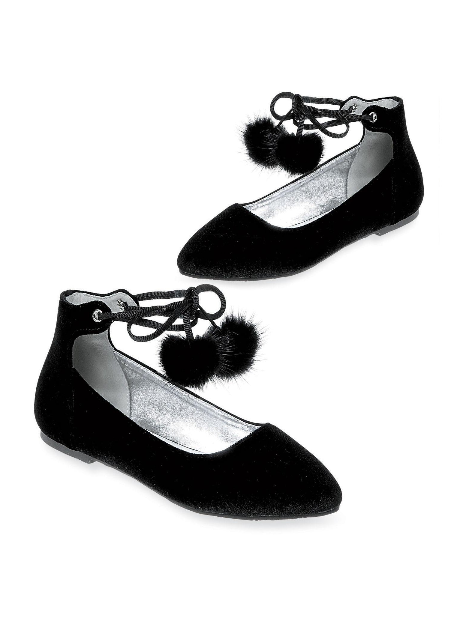 black pom pom flats