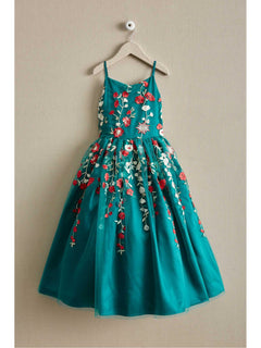 teal embroidered dress