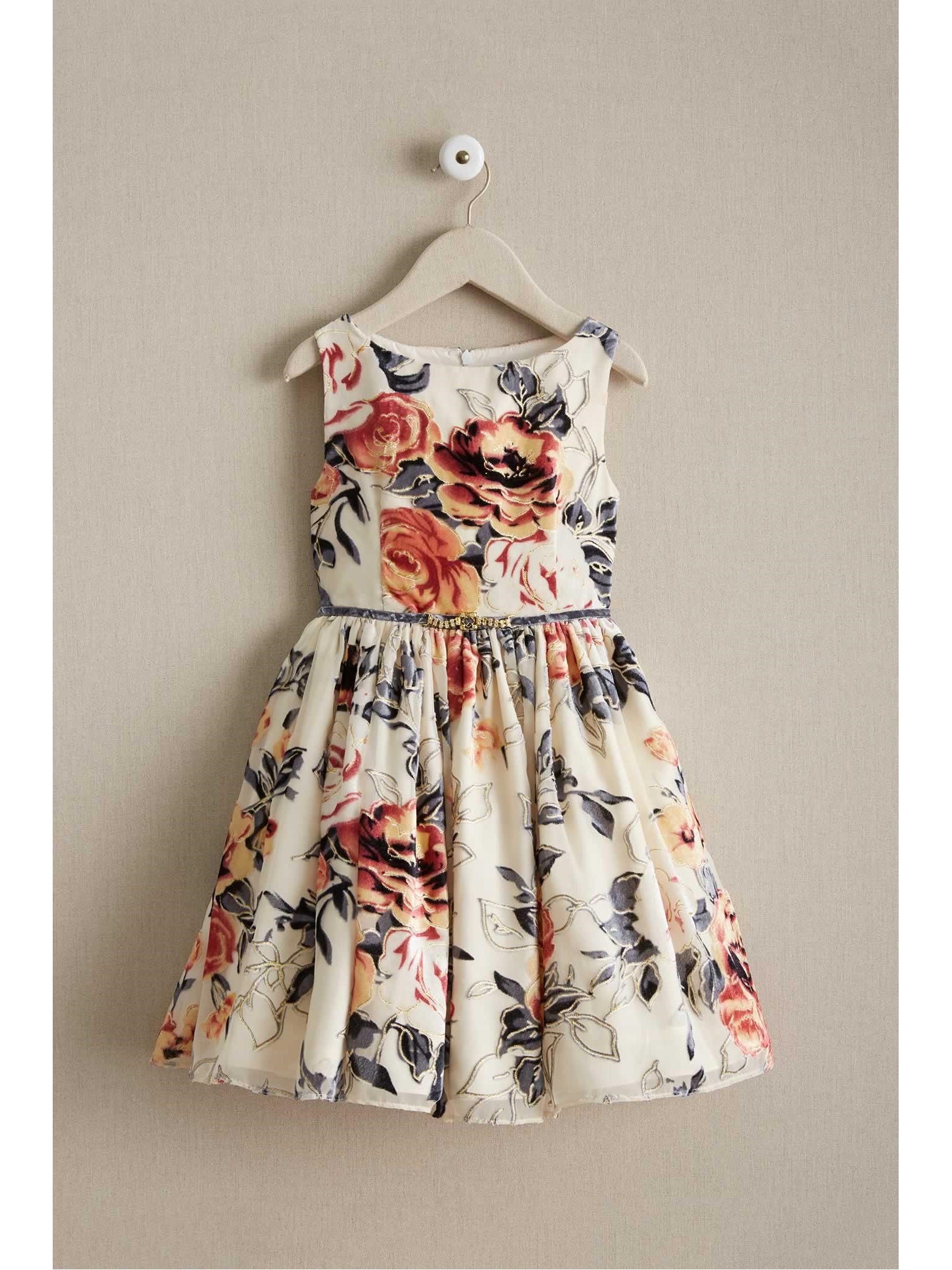 Girls Winter Flocked Floral Dress Chasing Fireflies