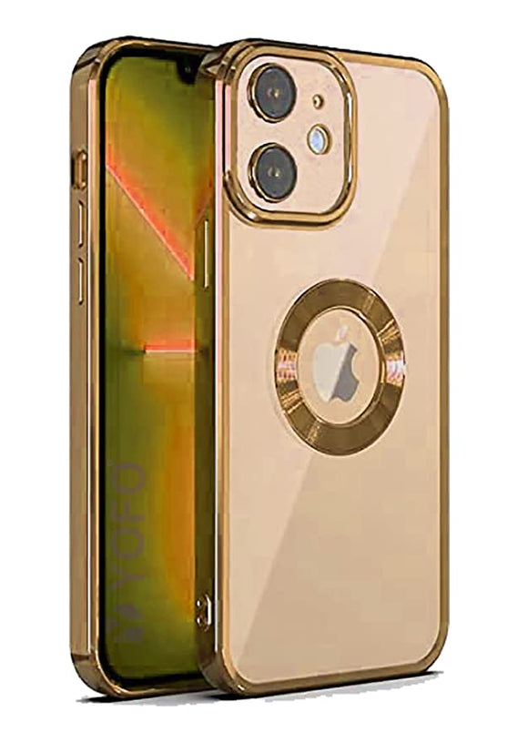 YOFO Electroplated Logo View Back Cover Case for Apple iPhone 12 Mini [5.4] (Transparent|Chrome|TPU+Poly Carbonate)- GOLD