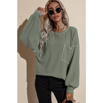 SOLID COLOR POCKET LOOSE SWEATER TOP_CWTTL0598