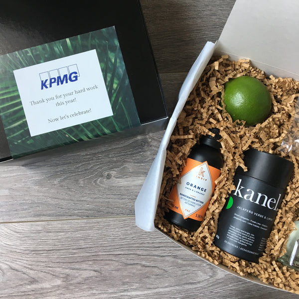 kpmg employee gift boxes with margarita drink ingredients