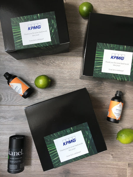 kpmg branded black gift boxes