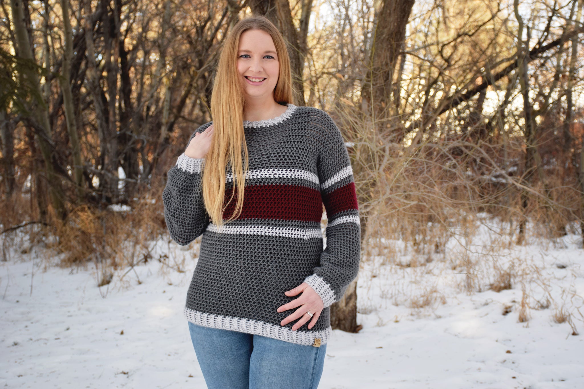 Striped Belle Sleeve Sweater Crochet PATTERN – Leah & Stitch