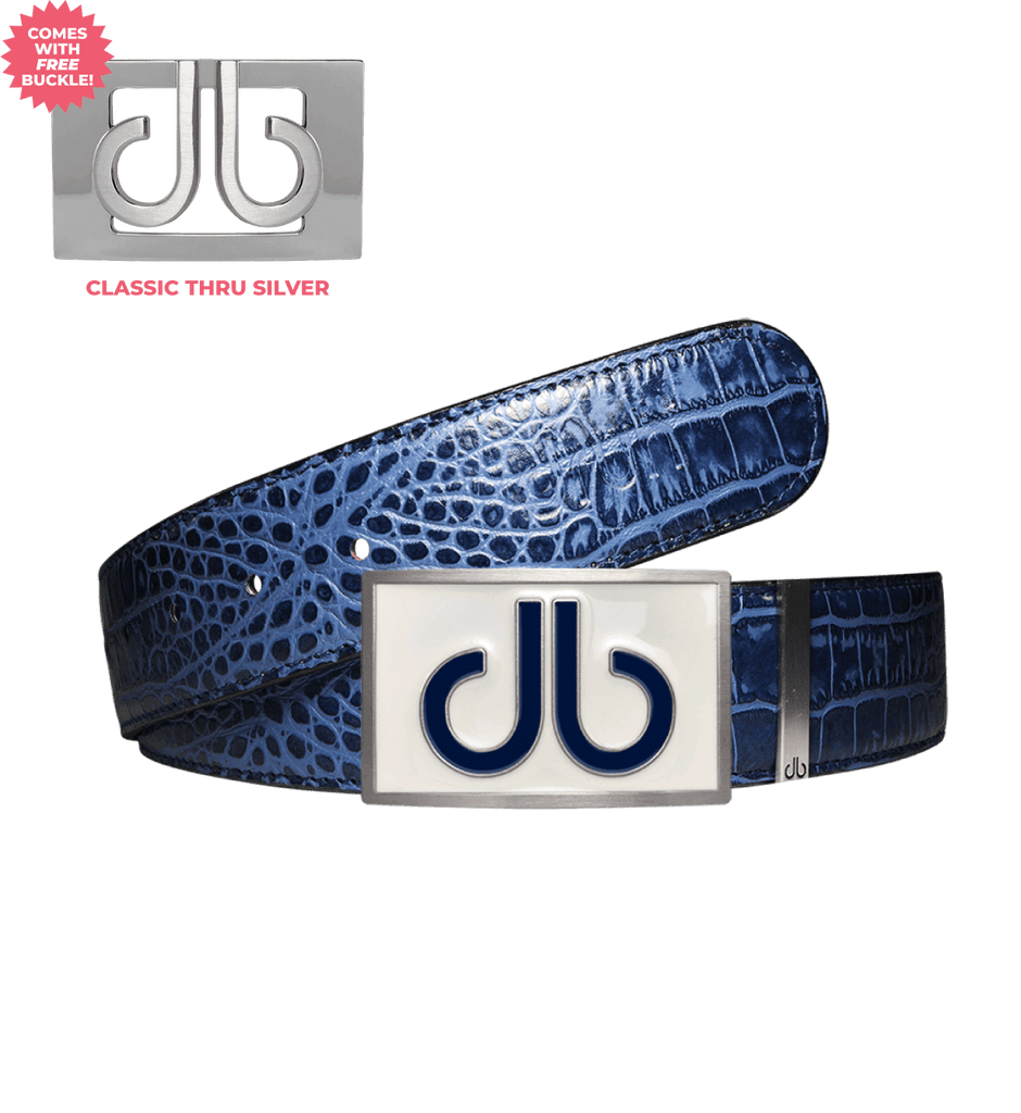 blue leather golf belt