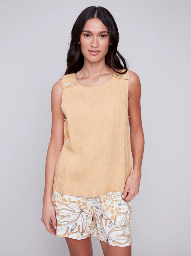 Sleeveless Linen Top with Button Detail