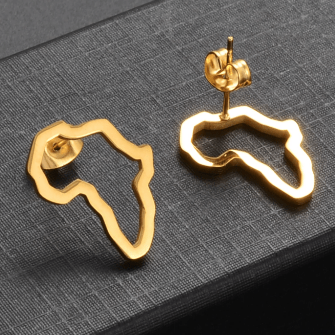 Outline of Africa Stud Earrings - 18K Gold Plated