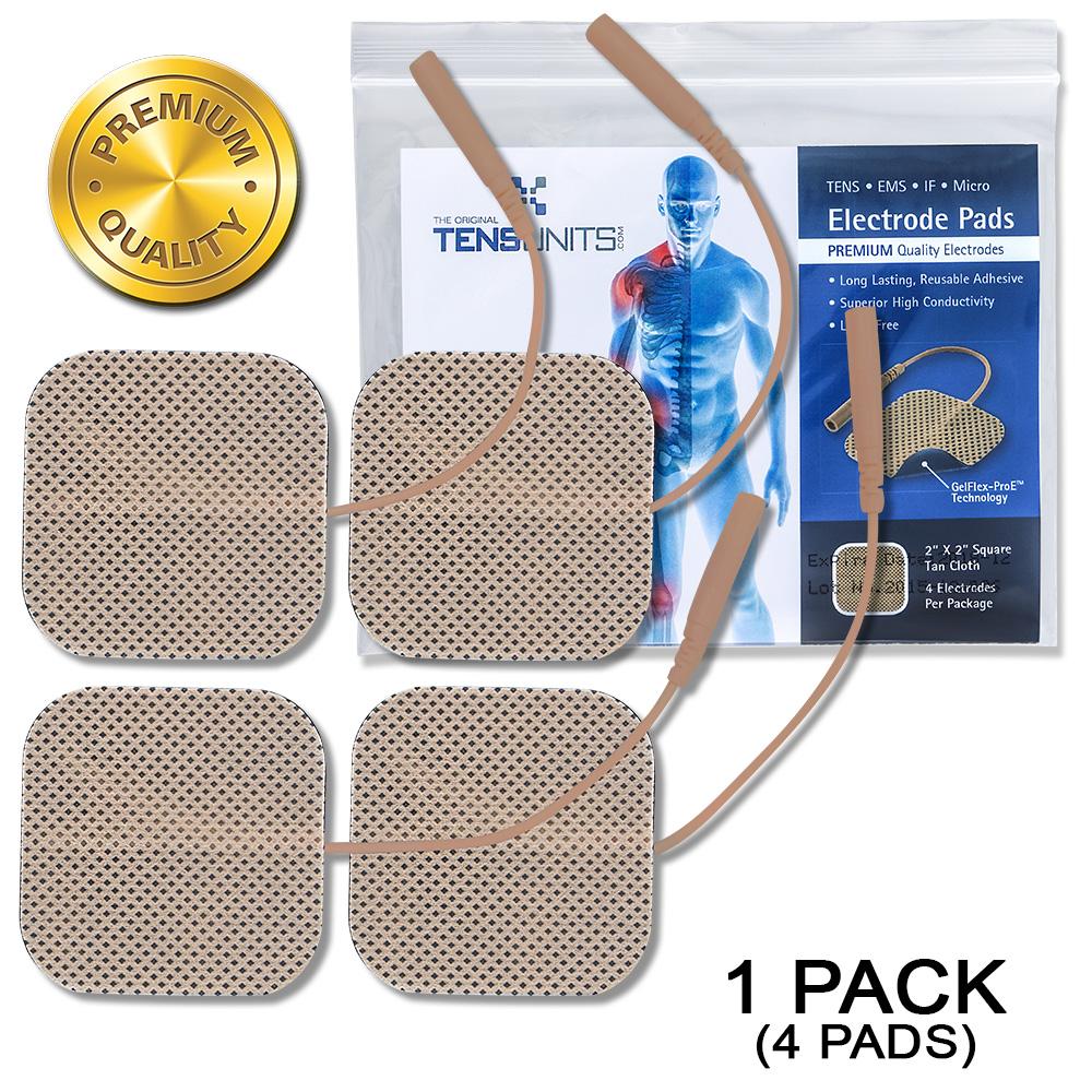 Premium 2" x 2" Square Tan Cloth Electrodes In Poly Bag - 1 Pack (4 Pads)
