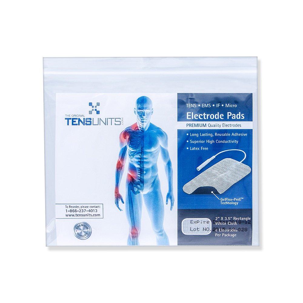 Premium Comfort Plus: 2" x 3.5" Rectangle White Cloth Electrodes