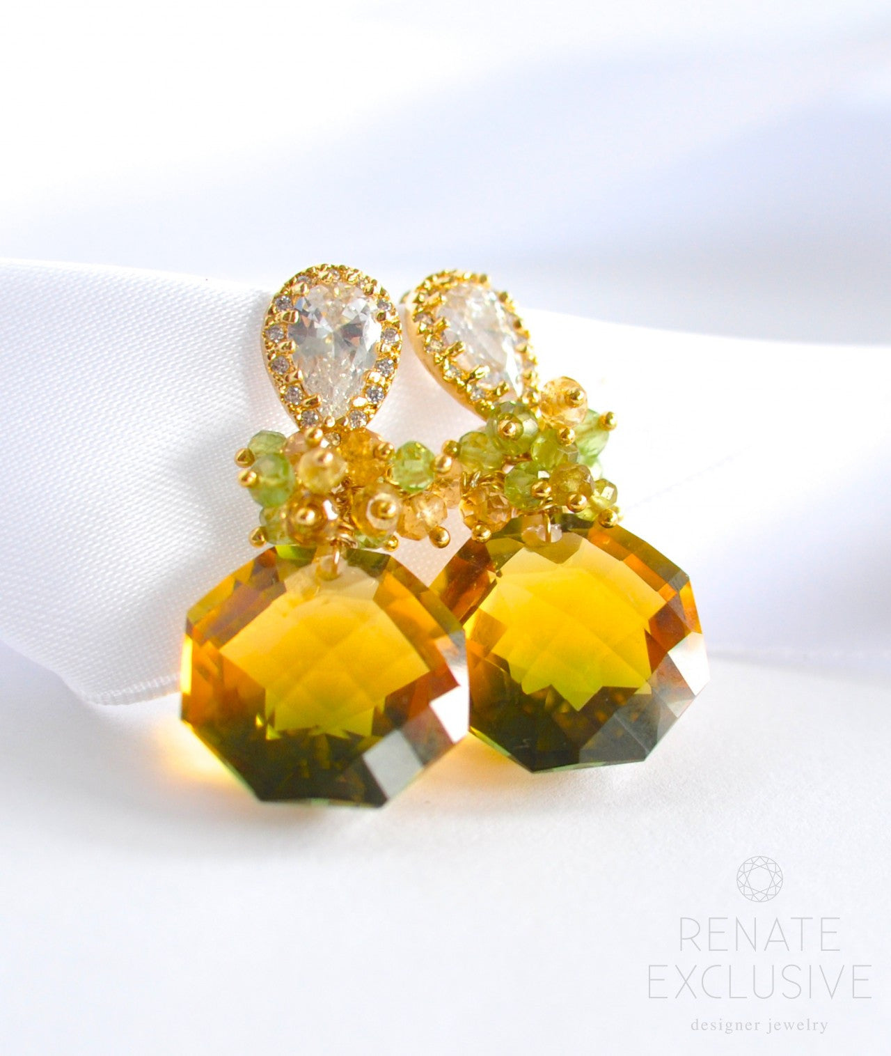 Unique Bi-Color Green Yellow Ametrine Earrings 