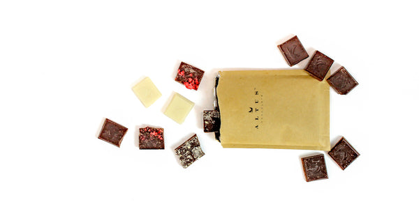 a chocolate bar package with chocolate squares