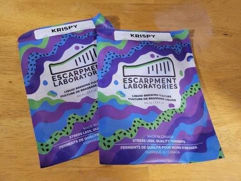Two homebrew packs of KRISPY kveik yeast from Escarpment Labs