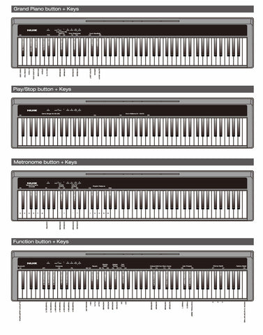 NU-X NPK-10 Portable 88-Key Digital Piano in Black Function Charts