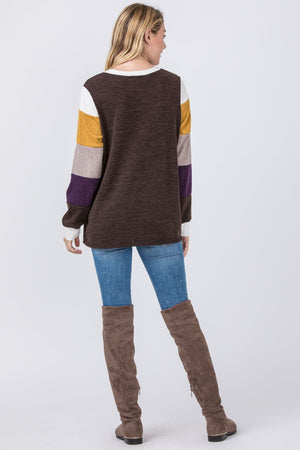 Brown & Mustard Knit Color-Block Sweater