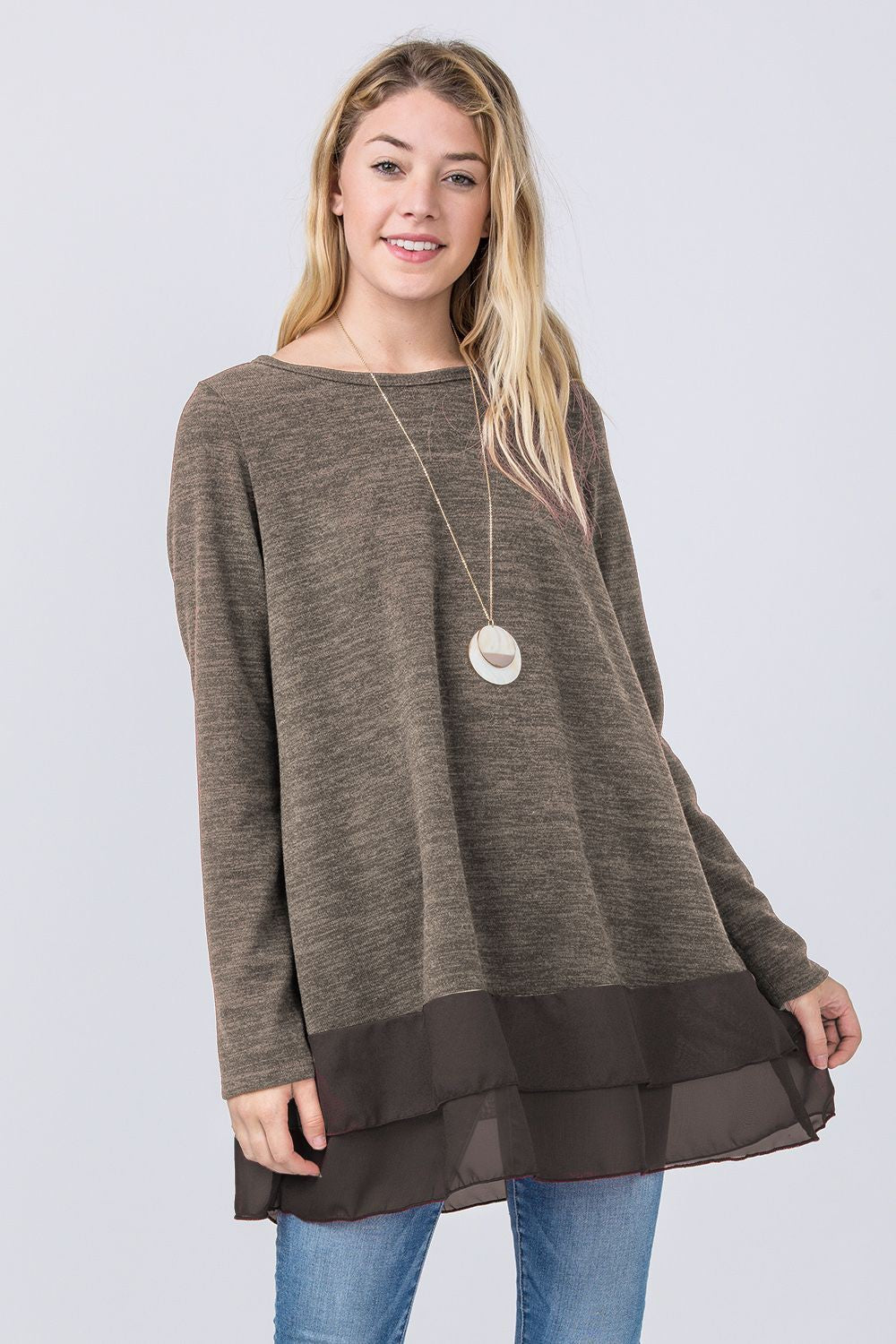 Mocha Knit Chiffon Layered Tunic_Plus – éloges