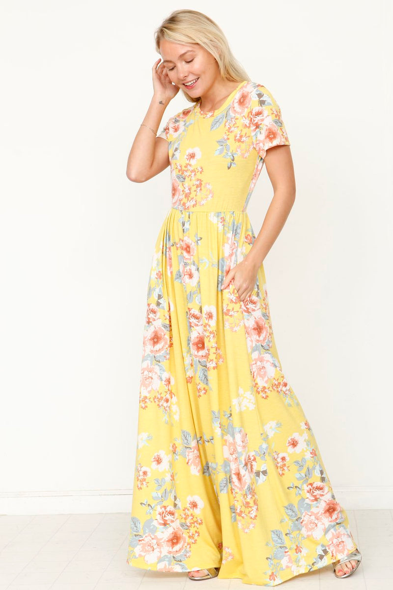 Yellow Floral Short Sleeve Maxi Dress éloges 8831