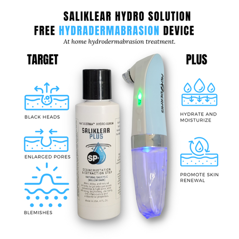 Hydra dermabrasion machine, portable Hydro facial machine for home use with Saliklear Hydro dermabrasion Serum.