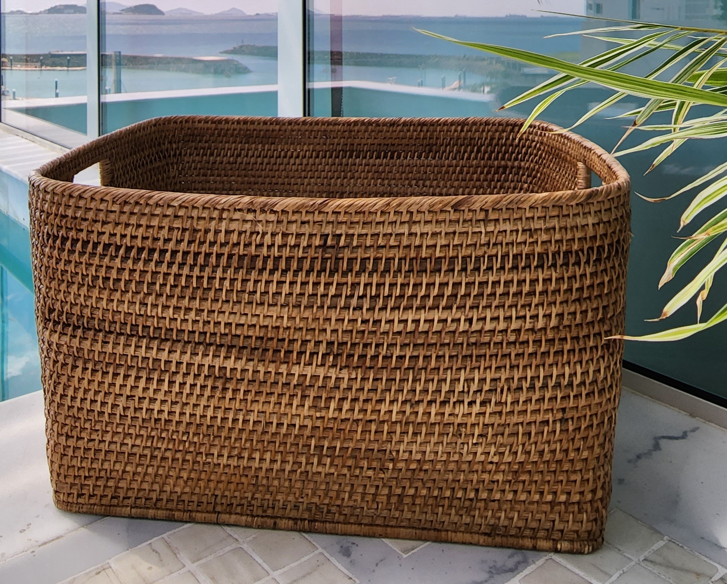 Artifacts Trading Rattan Rectangular Basket with Rounded Corners and Cutout Handles