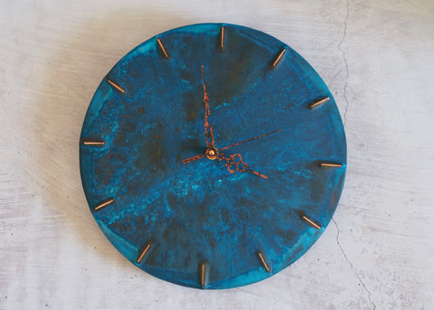 Blue Patina Copper Clock with Black and Copper Vintage Hands | Made by Empire Copper