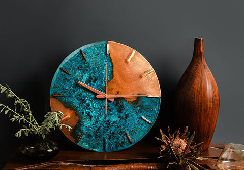 Blue Patina Copper Half Time Wall Clock made by Empire Copper by Hayes Home