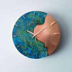 A Blue and Green Patina and Copper Clock