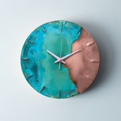 Electric Blue and Ocean Moss Coloured Patina on Copper Wall Clock